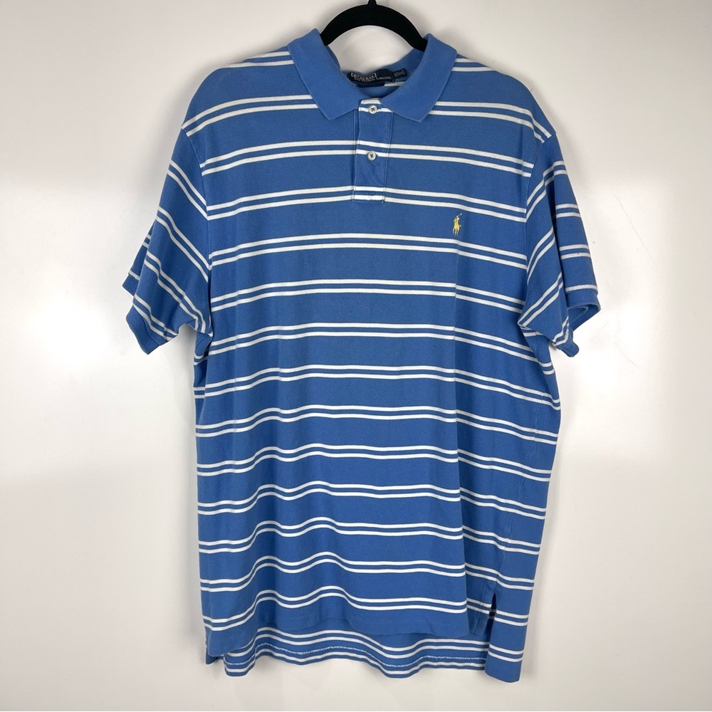 Polo Ralph Lauren Custom Fit Striped Polo Shirt Blue White Mens XXL Preppy Golf